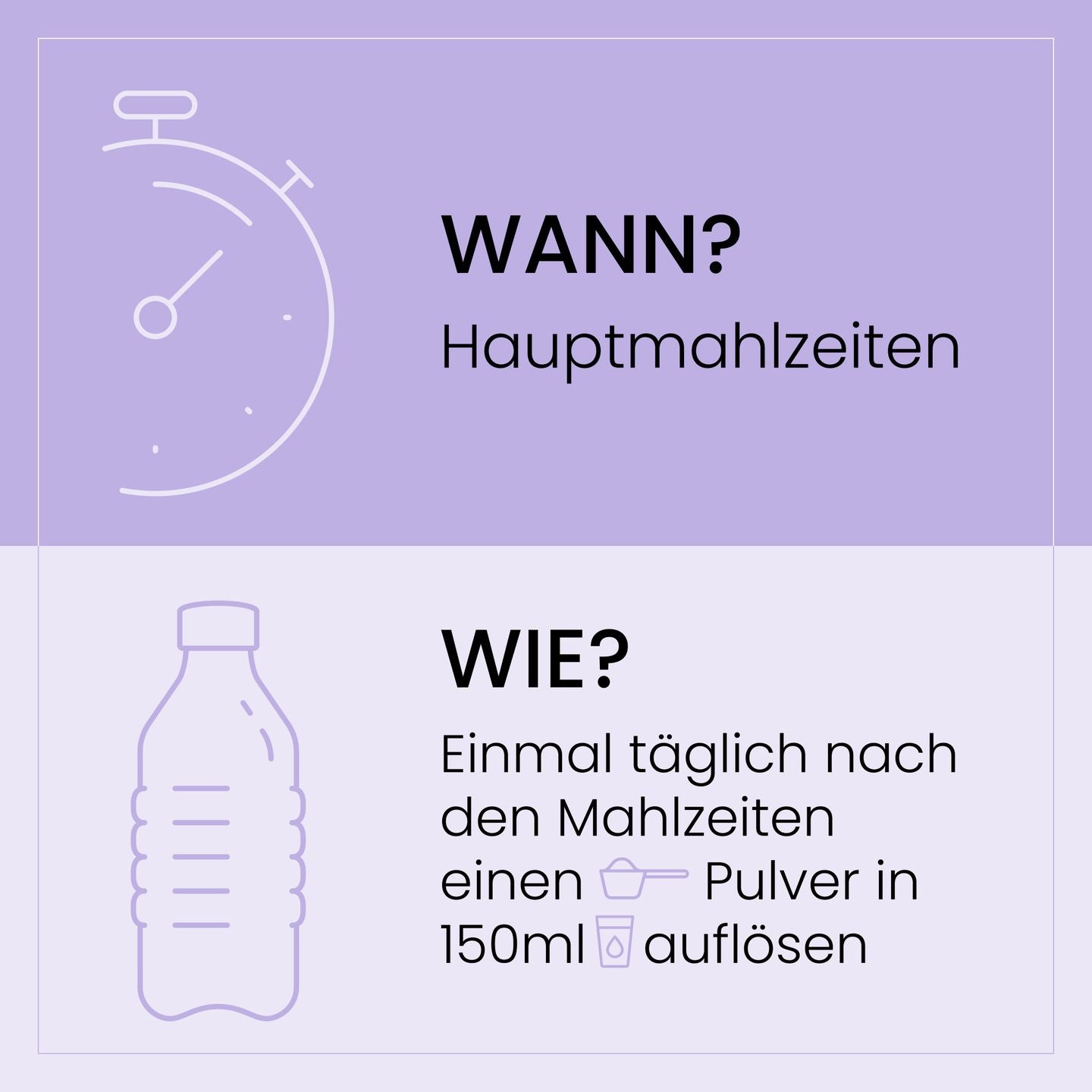 Informative Darstellung zur Einnahme von ElaBeaute, mit Fokus auf die einfache Zubereitung und Dosierung.